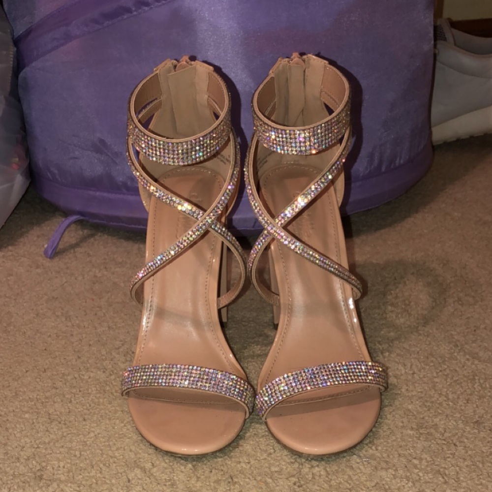Sparkly Open Toed Chunky Heels SIZE 6